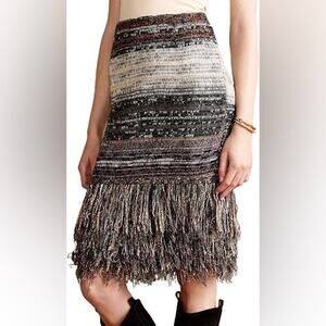 Anthropologie by Cecilia Prado Glinted Fringe Knit Sweater Skirt Gray Gray Large